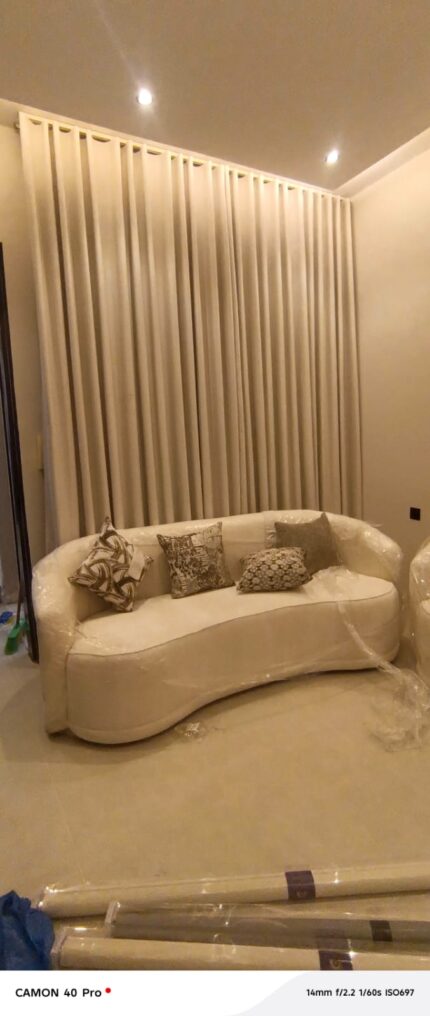 Luxury Cream Sofa Set with Matching Modern Curtains2۔